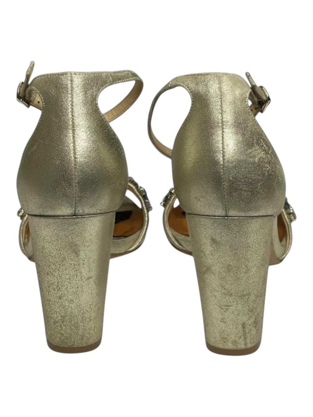Badgley Mischka ❧ Barby Crystallized Heeled Sandals ❧ Gold Shimmery Leather ❧ 8M - Picture 5 of 16